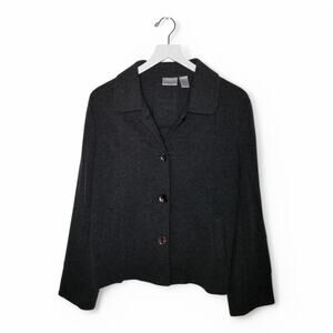 CHICO'S (2) Size L Jacket Charcoal Ponte Knit Button Front Pleated Back